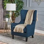 Fauteuil d'appoint dossier haut en velours bleu marine 27 avec dossier à oreilles