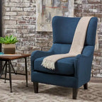 Fauteuil d'appoint dossier haut en velours bleu marine 27 avec dossier à oreilles