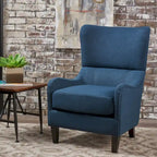 Fauteuil d'appoint dossier haut en velours bleu marine 27 avec dossier à oreilles