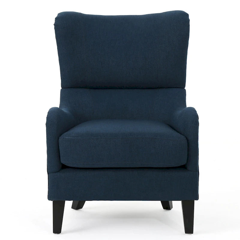 Fauteuil d'appoint dossier haut en velours bleu marine 27 avec dossier à oreilles