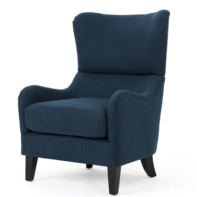 Fauteuil d'appoint dossier haut en velours bleu marine 27 avec dossier à oreilles