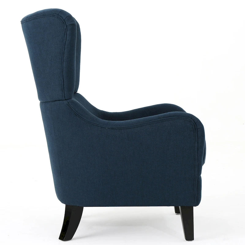 Fauteuil d'appoint dossier haut en velours bleu marine 27 avec dossier à oreilles