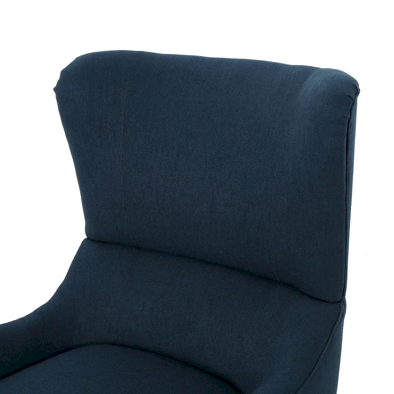 Fauteuil d'appoint dossier haut en velours bleu marine 27 avec dossier à oreilles