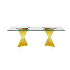 Table basse avec plateau en verre trempé et piètement en acier inoxydable finition miroir doré