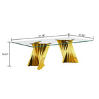 Table basse avec plateau en verre trempé et piètement en acier inoxydable finition miroir doré