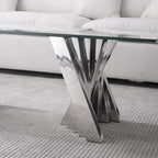 Table basse avec plateau en verre trempé et piètement en acier inoxydable finition miroir doré