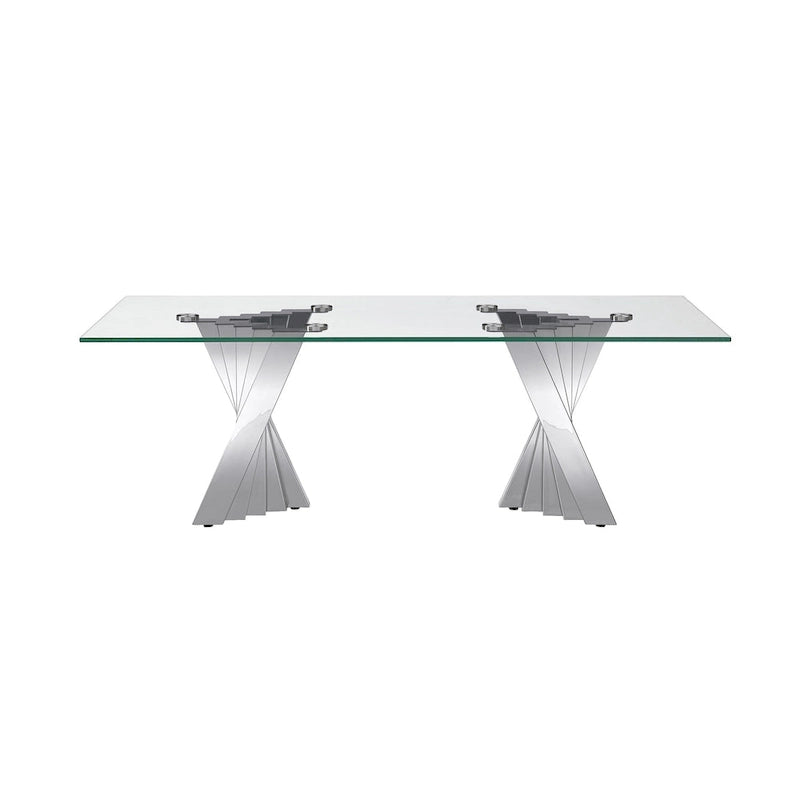 Table basse avec plateau en verre trempé et piètement en acier inoxydable finition miroir doré