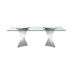 Table basse avec plateau en verre trempé et piètement en acier inoxydable finition miroir doré