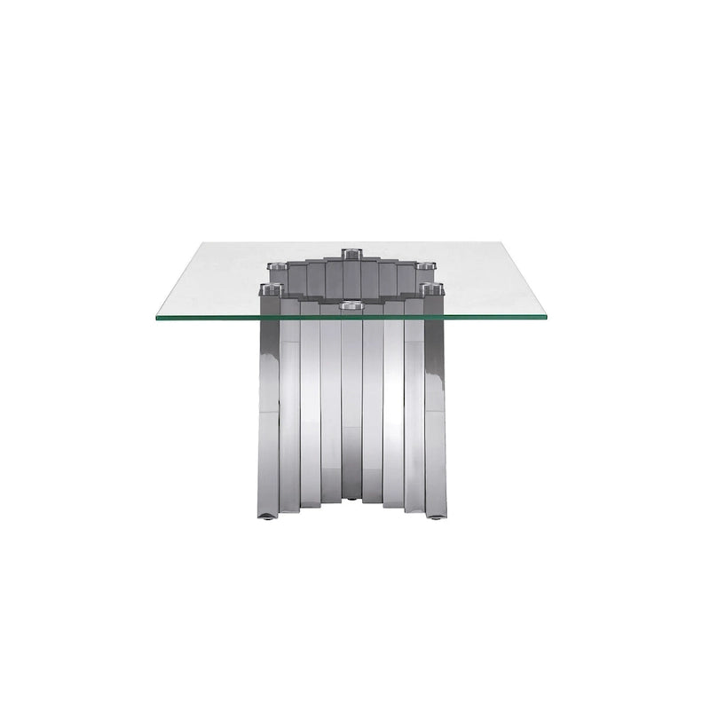 Table basse avec plateau en verre trempé et piètement en acier inoxydable finition miroir doré