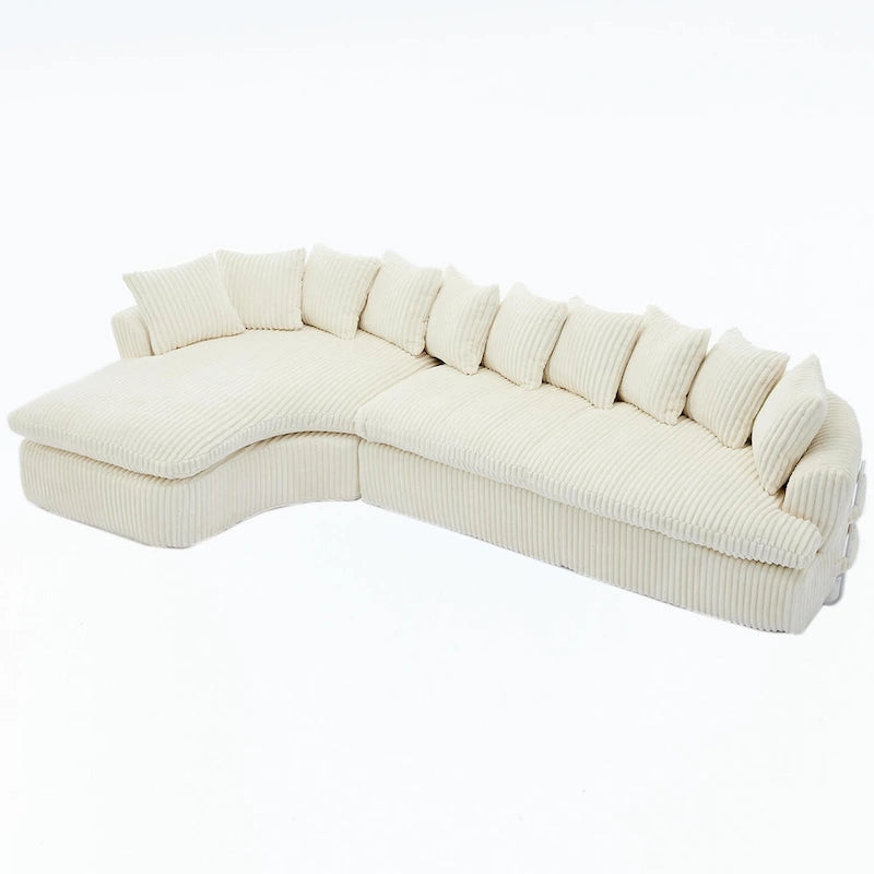 127 Canapé d'angle modulable en velours côtelé avec 10 oreillers, mousse haute résilience, aucun assemblage requis