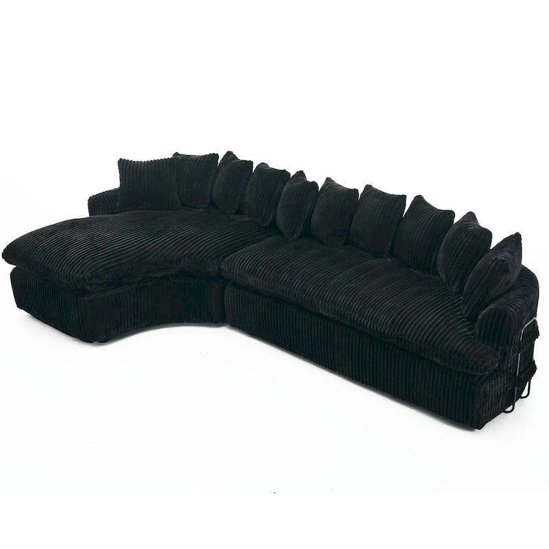 127 Canapé d'angle modulable en velours côtelé avec 10 oreillers, mousse haute résilience, aucun assemblage requis