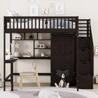 Lit mezzanine nordique créatif en bois, taille double, avec étagère, tiroirs, bureau et armoire de rangement, pour enfants, adolescents et adultes