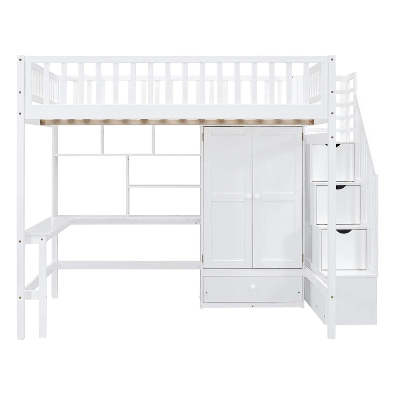 Lit mezzanine nordique créatif en bois, taille double, avec étagère, tiroirs, bureau et armoire de rangement, pour enfants, adolescents et adultes