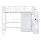 Lit mezzanine nordique créatif en bois, taille double, avec étagère, tiroirs, bureau et armoire de rangement, pour enfants, adolescents et adultes