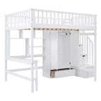 Lit mezzanine nordique créatif en bois, taille double, avec étagère, tiroirs, bureau et armoire de rangement, pour enfants, adolescents et adultes