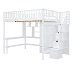 Lit mezzanine nordique créatif en bois, taille double, avec étagère, tiroirs, bureau et armoire de rangement, pour enfants, adolescents et adultes