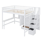 Lit mezzanine nordique créatif en bois, taille double, avec étagère, tiroirs, bureau et armoire de rangement, pour enfants, adolescents et adultes