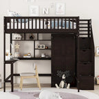 Lit mezzanine nordique créatif en bois, taille double, avec étagère, tiroirs, bureau et armoire de rangement, pour enfants, adolescents et adultes