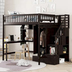 Lit mezzanine nordique créatif en bois, taille double, avec étagère, tiroirs, bureau et armoire de rangement, pour enfants, adolescents et adultes