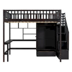Lit mezzanine nordique créatif en bois, taille double, avec étagère, tiroirs, bureau et armoire de rangement, pour enfants, adolescents et adultes