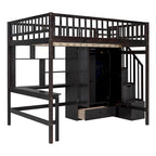 Lit mezzanine nordique créatif en bois, taille double, avec étagère, tiroirs, bureau et armoire de rangement, pour enfants, adolescents et adultes