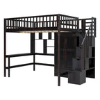 Lit mezzanine nordique créatif en bois, taille double, avec étagère, tiroirs, bureau et armoire de rangement, pour enfants, adolescents et adultes
