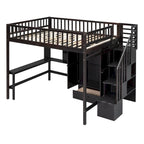 Lit mezzanine nordique créatif en bois, taille double, avec étagère, tiroirs, bureau et armoire de rangement, pour enfants, adolescents et adultes