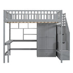Lit mezzanine nordique créatif en bois, taille double, avec étagère, tiroirs, bureau et armoire de rangement, pour enfants, adolescents et adultes