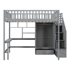 Lit mezzanine nordique créatif en bois, taille double, avec étagère, tiroirs, bureau et armoire de rangement, pour enfants, adolescents et adultes