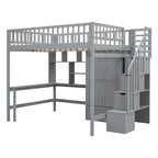 Lit mezzanine nordique créatif en bois, taille double, avec étagère, tiroirs, bureau et armoire de rangement, pour enfants, adolescents et adultes