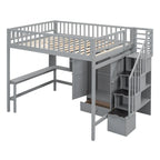 Lit mezzanine nordique créatif en bois, taille double, avec étagère, tiroirs, bureau et armoire de rangement, pour enfants, adolescents et adultes