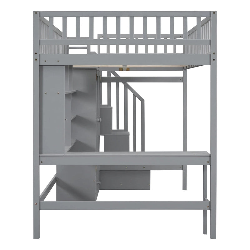 Lit mezzanine nordique créatif en bois, taille double, avec étagère, tiroirs, bureau et armoire de rangement, pour enfants, adolescents et adultes