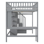 Lit mezzanine nordique créatif en bois, taille double, avec étagère, tiroirs, bureau et armoire de rangement, pour enfants, adolescents et adultes