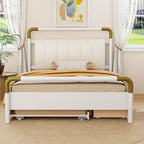 Lit plateforme Queen en bois avec 2 tiroirs et lit gigogne double XL