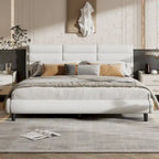 Lit plateforme rembourré King Size avec bandes lumineuses LED, beige