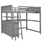 Lit mezzanine double avec tiroirs et bureau, Lit mezzanine en bois avec étagères