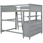 Lit mezzanine double avec tiroirs et bureau, Lit mezzanine en bois avec étagères