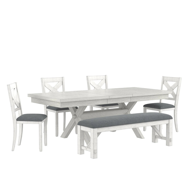 Table de salle à manger avec banc, table de salle à manger rectangulaire extensible en bois massif et 4 chaises de salle à manger en bois massif