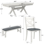 Table de salle à manger avec banc, table de salle à manger rectangulaire extensible en bois massif et 4 chaises de salle à manger en bois massif