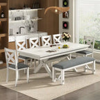 Table de salle à manger avec banc, table de salle à manger rectangulaire extensible en bois massif et 4 chaises de salle à manger en bois massif