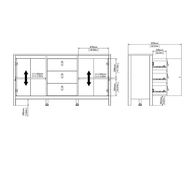 Buffet 2 portes 3 tiroirs Madrid