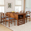 Ensemble table et chaises de salle à manger extensibles en bois, ensemble table et chaises de salle à manger du milieu du siècle avec 2 rallonges et étagère de rangement