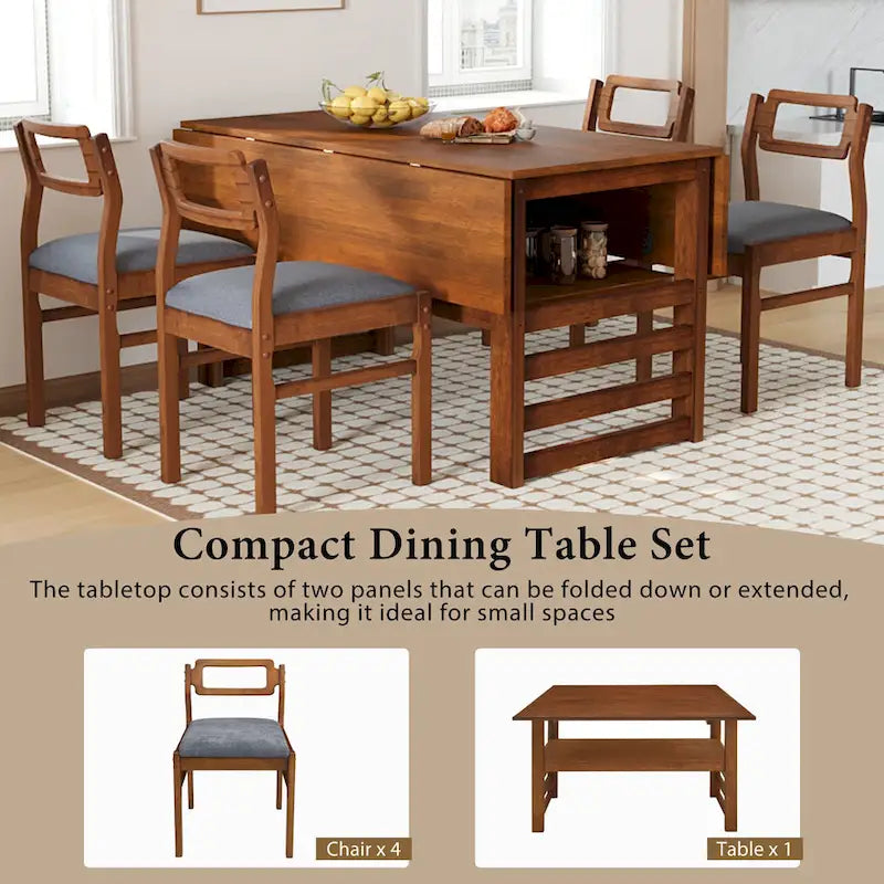 Ensemble table et chaises de salle à manger extensibles en bois, ensemble table et chaises de salle à manger du milieu du siècle avec 2 rallonges et étagère de rangement