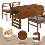 Ensemble table et chaises de salle à manger extensibles en bois, ensemble table et chaises de salle à manger du milieu du siècle avec 2 rallonges et étagère de rangement