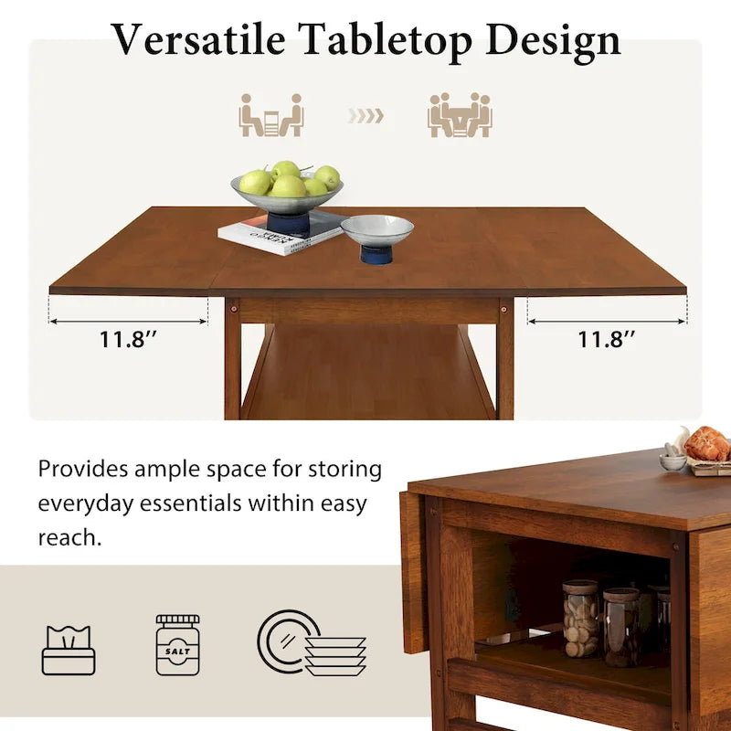 Ensemble table et chaises de salle à manger extensibles en bois, ensemble table et chaises de salle à manger du milieu du siècle avec 2 rallonges et étagère de rangement