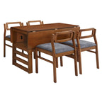 Ensemble table et chaises de salle à manger extensibles en bois, ensemble table et chaises de salle à manger du milieu du siècle avec 2 rallonges et étagère de rangement