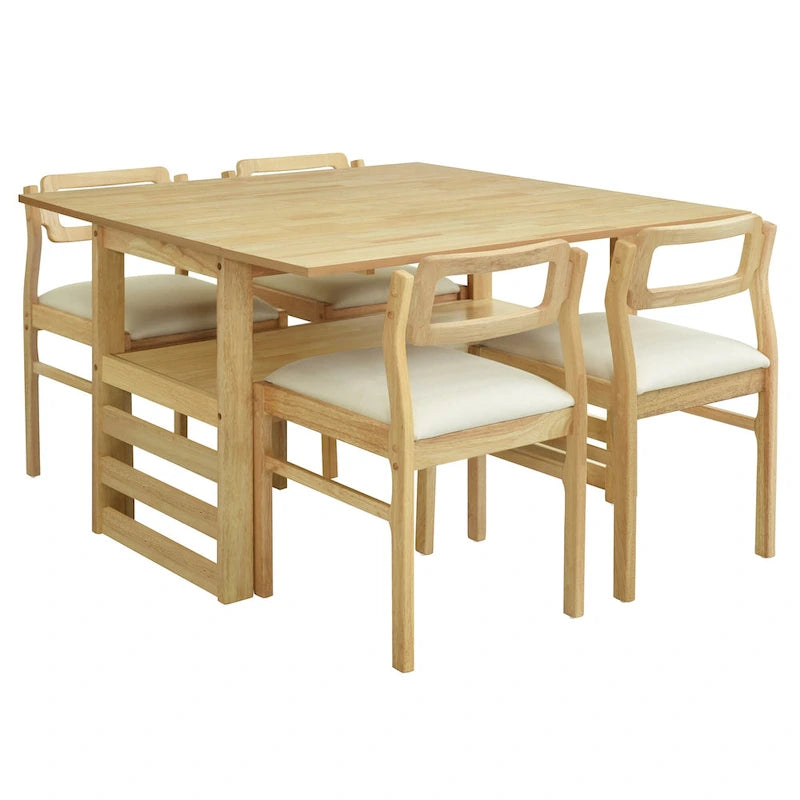 Ensemble table et chaises de salle à manger extensibles en bois, ensemble table et chaises de salle à manger du milieu du siècle avec 2 rallonges et étagère de rangement