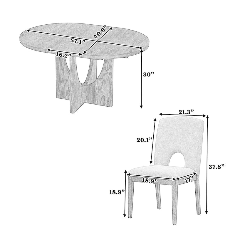 Table à manger ronde moderne 5 pièces avec rallonge amovible de 16,2 po
