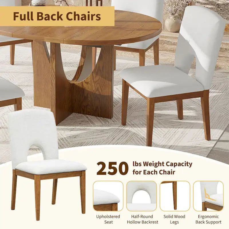 Table à manger ronde moderne 5 pièces avec rallonge amovible de 16,2 po