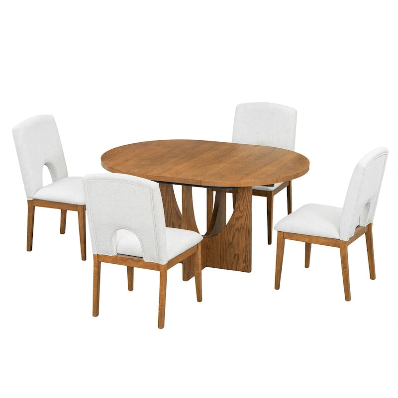 Table à manger ronde moderne 5 pièces avec rallonge amovible de 16,2 po